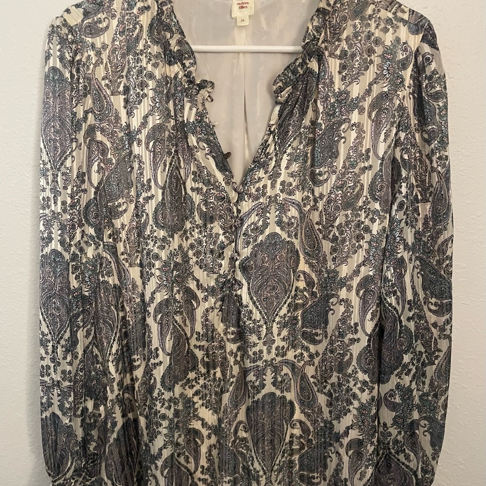 Autres Filles Elegant Paisley Print Blouse with Glitzy Threads-Size 2X US-Lined